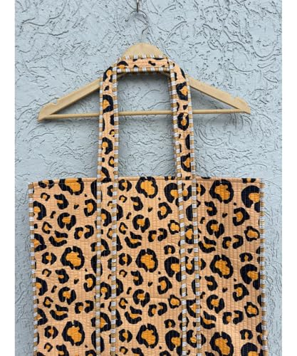 Image of Quilted Cotton Handprinted Reversible Large multicolor Floral Tote Bag,Hand Block Print Shopping Shoulder Carry Bag