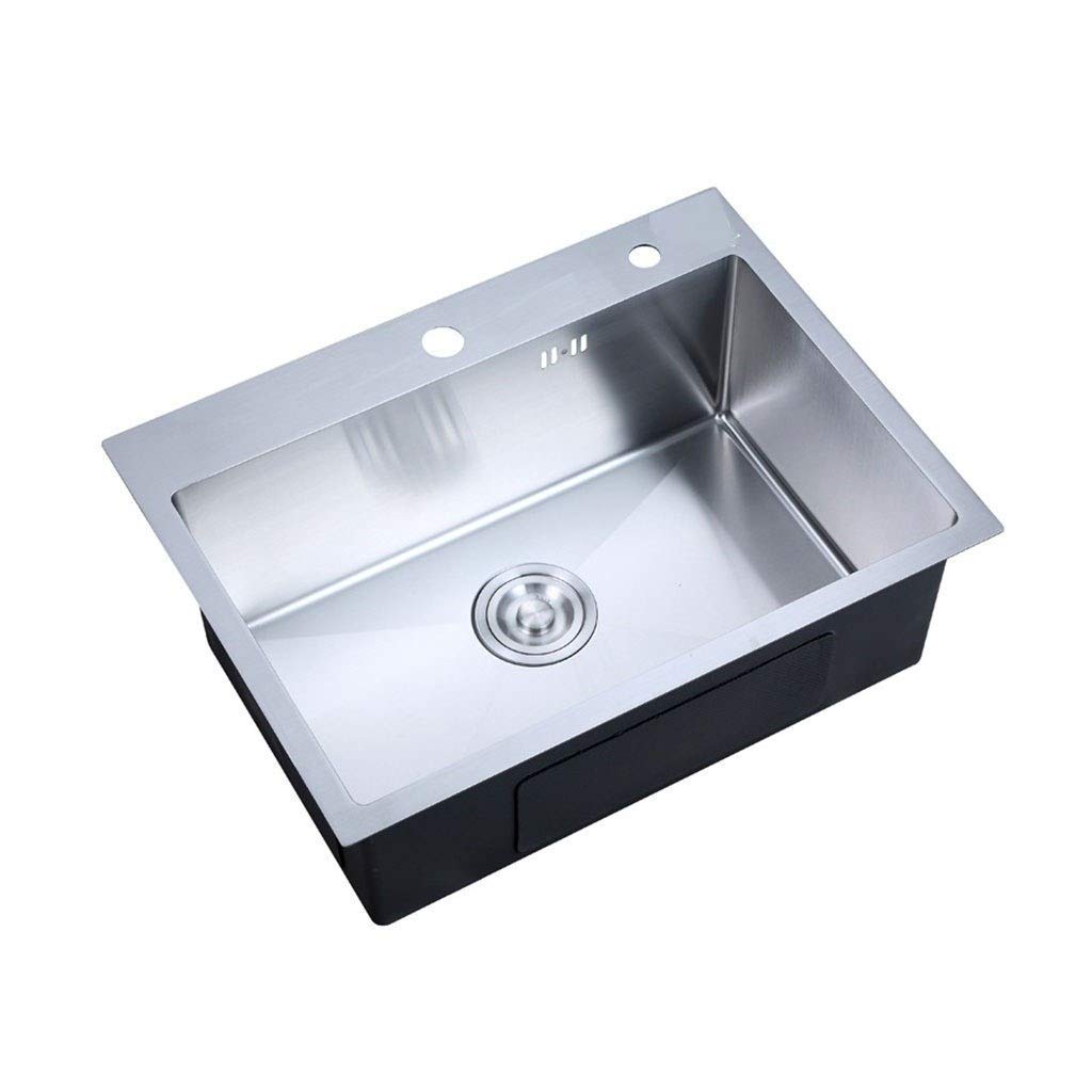 WDSOPK Basin 304 Stainless Steel Kitchen Sink 650Mm X 450Mm Counter Top, Single Bowl Basin with Drain Set Kitchen Bar Fixtures,