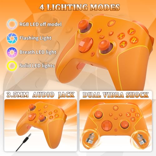 Image of Wireless 2.4GHz Controller for Xbox One Controller with 7 Colors RGB Light,Compatible With Xbox Series S|X Consoles,Steam,PC,with 1000mAh Battery /Hall Effect Sticks /Turbo /Programmable /3.5mm Audio Jack (Orange)