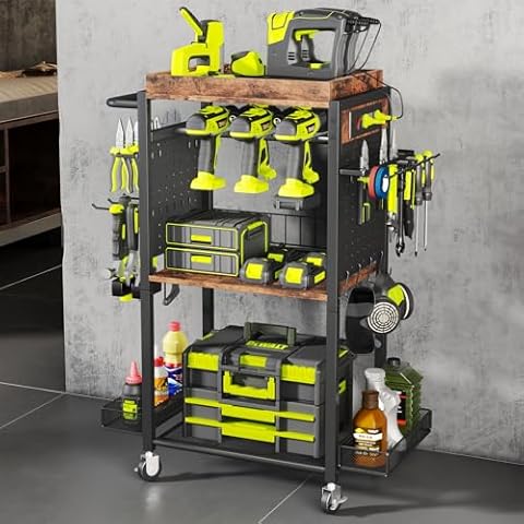HapiRm Power Tool Organizer Cart - Tool Cart on Wheels with Charging Station, Tool Box Organizer Garage Storage, Tool Storage Drill Holder Cabinet Rack Gift Ideas for Men Dad Cover