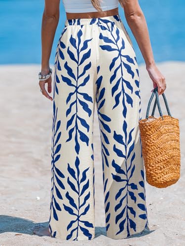 Image of CUPSHE Women's Wide Leg Beach Pants - Tropical Floral with Pockets Plus Size Casual Flowy Vacation Bottoms