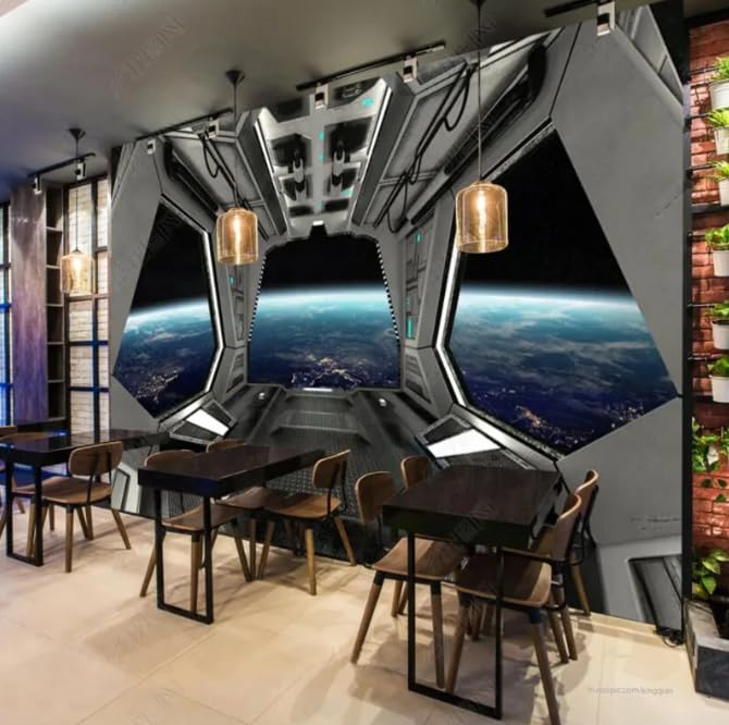 Espace capsule 3D papier peint mural pour masquer un mur vide de restaurant