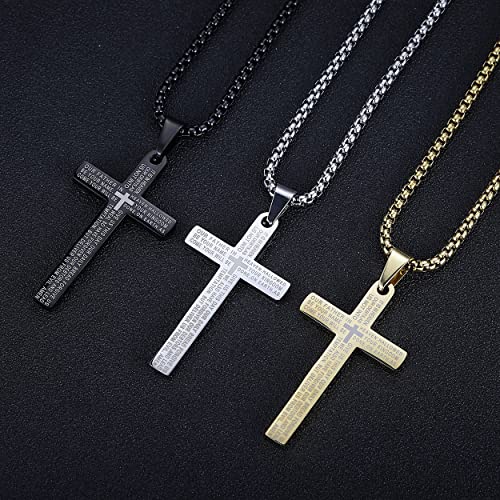 Rehoboth Stainless Steel Lord's Prayer Cross Pendant Necklaces Bible Verse for Men or Women Chain 24 Inch Black Gold Silver4