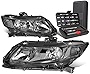 Headlights Assembly Bundle with Tool Kit Compatible with Honda Civic Sedan 12-15 Coupe 12-13, Pair Left and Right Side, Black Housing