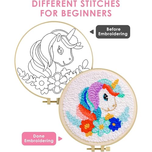 Image of Punch Needle Kit for Beginners Adults-Rainbow Horse,with Video Tutorial