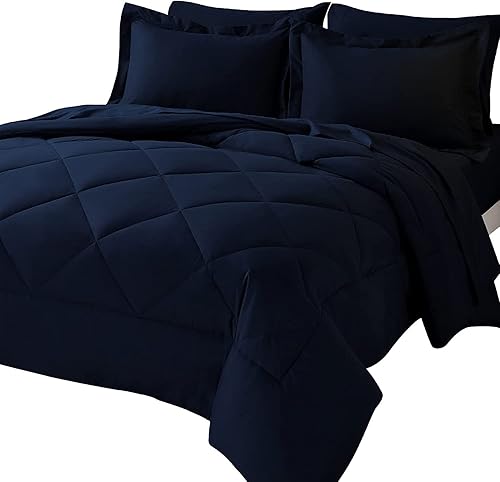 EnvioHome Bed in a Bag - Juego de edredón Queen con sábanas, azul marino, 7 piezas, juegos de ropa de cama suave para todas las estaciones, tamaño