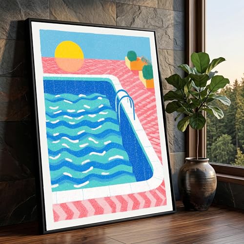Lienzo de puesta de sol en la piscina para crear un ambiente veraniego y relajante en tu salón