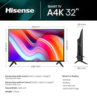 Hisense 32 Inch HD VIDAA Smart TV 32A4KTUK - Natural Enhancer, HDMI, Share to TV, and Youtube, Freeview Play, Netflix and Disney+ (2023 Model), Operating System VIDAA