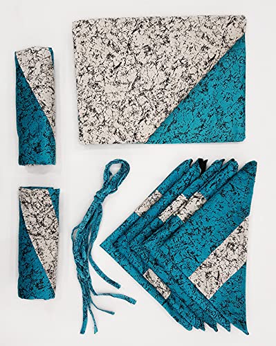Image of Home Sajja Premium Velvet 1 Diwan Sheet, 2 Bloster with Dori, 5 Cushions Cover, Size- 60 x 90, Colour-Aqua & White