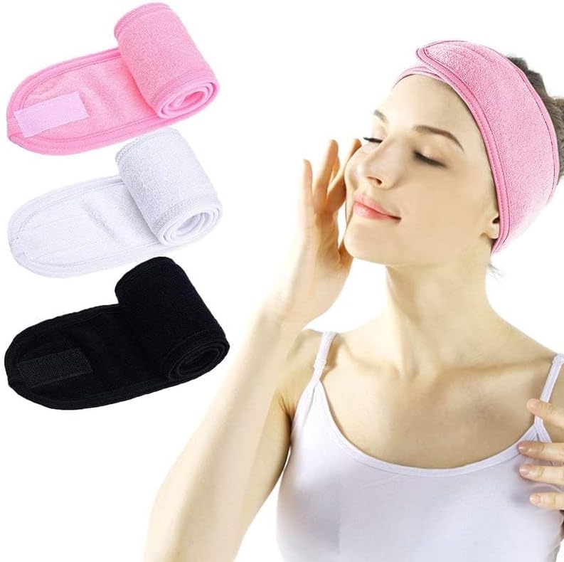 Beauty Parlour Accessories Cotton Facial Head Band, Adjustable Elastic Headband, Non-slip Stretchable Washable Makeup For Yoga, Sport, Wrap Head Bands Makeup Headband (Multicolor) (Pack of 3)