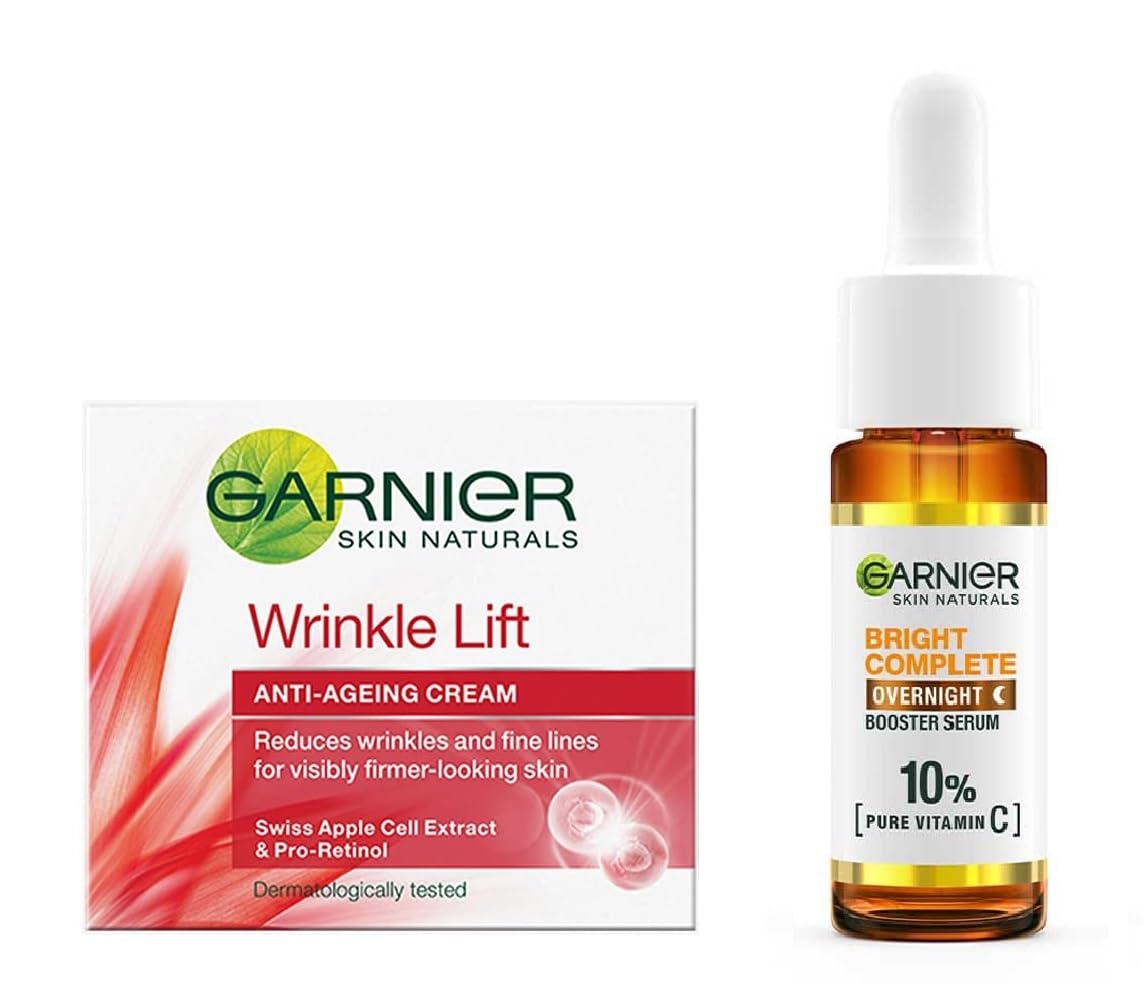 Wrinkle Lift Anti Ageing Cream 18g + Garnier Bright Complete Vitamin C over Night Serum 15ml (2 ITEM IN SET)