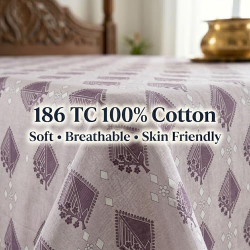 Image of Mafatlal 186 TC Grace Cotton Bedsheet for Single Bed | 90 x 60 Inch | Soft, Breathable & Durable Pure Cotton Fabric | Includes Pillow Cover | Violet Purple