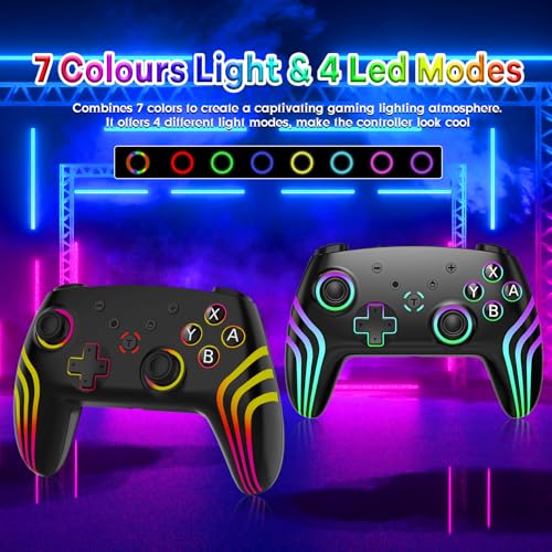Hauibela Switch Pro Controller mit Veränderbare Coole RGB Lichter/6 Achsen Gyroskop/Dual Vibration/Turbo/Aufwachen, Präzise Gamepad, Wireless Controller für Switch/Lite/OLED Konsole – Bild 3