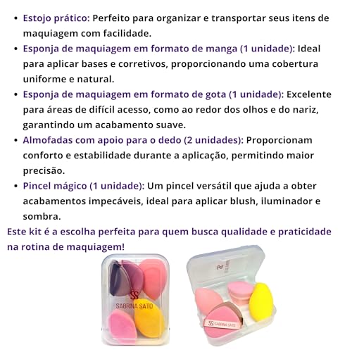 Esponja para Maquiagem Pincel para Maquiagem Kit de Esponjas Sabrina Sato, 2 Esponjas, 2 Almofadas,