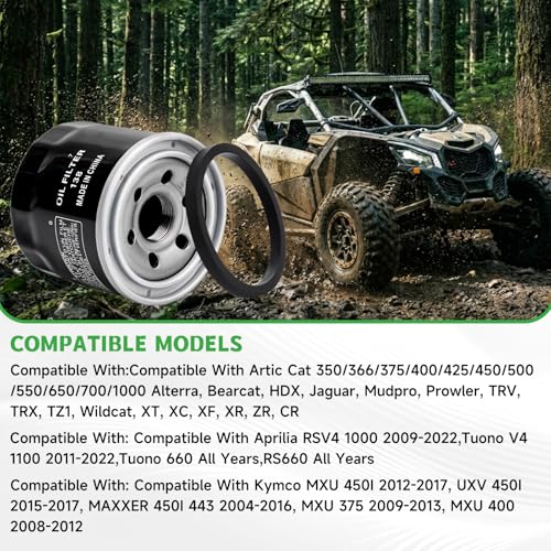 Image of Oil Filter Compatible with Arctic Cat 400 350 500 450 550 650 700 1000 H1 TRV TBX Alterra Prowler Wildcat Aprilia RSV4 Tuono V4 660 Kymco MXU UXV 450I Replace 0436-146(1PCS)