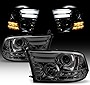 AKKON - For 2009-2018 Dodge Ram 1500 2500 3500 Smoked lens Dual LED DRL Tube Signal Projector Headlights Lamps Replacement