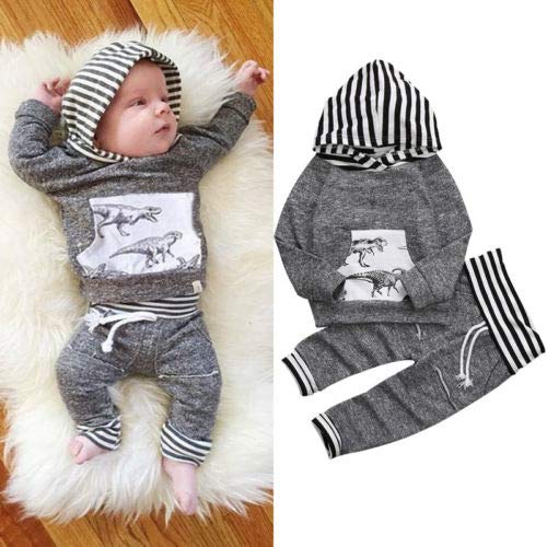 Pasgeboren Kid Baby Jongen Dinosaur Print Lange Mouwen Hoodies Tops Jas Lange Broek Sweatsuit Broek Outfit Set - Image 3