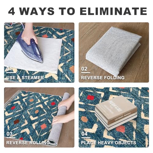 KILOCOCO Hallway Runner Rug 3x10 Runners for Hallways Washable Runner Soft Non Slip Printed Geometric Rubber Backed Low-Pile Rug Runners for Bedroom Kitchen Living Room Boho Rugs, Teal/Blue