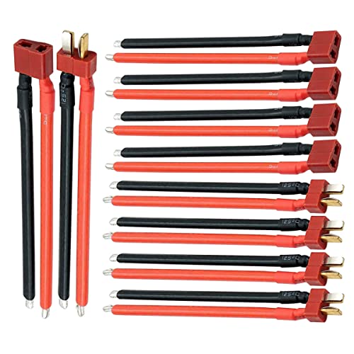 Nuofany 5Pairs T Plug Connector Female & Male with 12AWG 10cm Gauge Silicone for RC Lipo Battery Cable Drone Car
