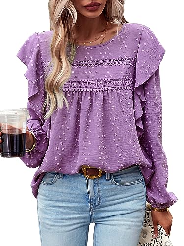 MYCOLORBLUE Blusen Tuniken für Damen Elegant Rüschenärmel Swiss Dot...
