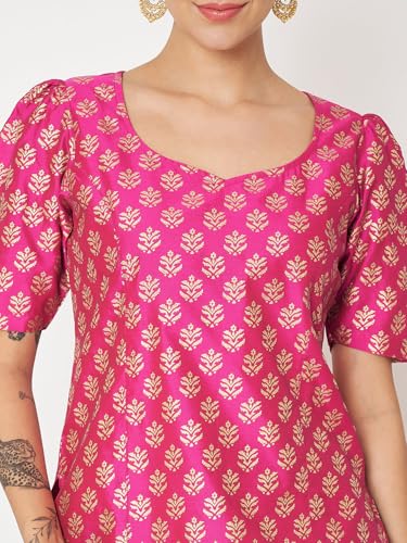 Image of studio rasa Women's Silk Blend Hand Block Printed Top for Wedding Festive Party