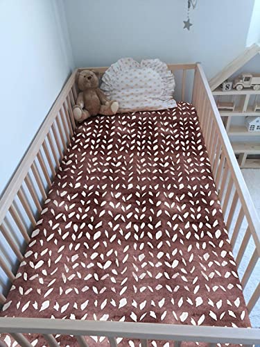 Image of Soft Fitted Crib Sheet, Stretchy and Breathable Toddler Crib Sheet for Boys and Girls, Fits Standard Crib and Toddler Mattress (Brown Geometric)