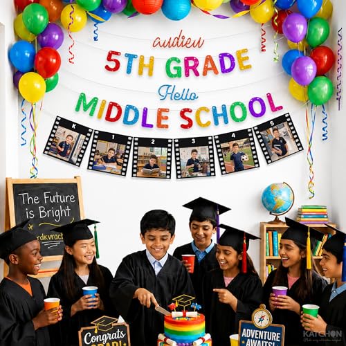 Image of KatchOn Glitter Bye Bye 5th Grade Hello Middle School Banner 10 feet Elementary Graduation Banner, Elementary Graduation Decorations 2026, 5th Grade Graduation Decorations