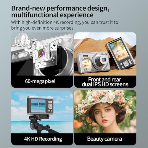 Cámara digital 4K 60MP con zoom óptico y pantalla dual miniatura 6