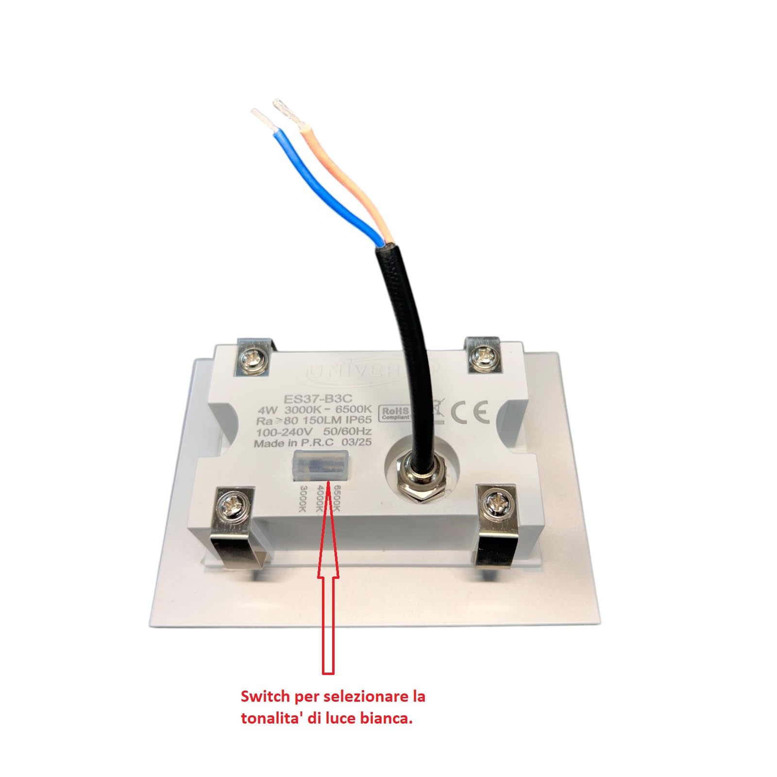 Kit 9 Segnapassi LED in vetro da Incasso per Scatola 503 CCT 3000K 4000K 6500K IP65 Esterno Interno 220V 4W 150 Lumen – Luce Selezionabile per Scale, Pareti, Muri, Vialetti – Moderno (Bianco)