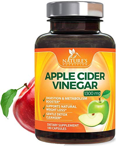 100% Natural Raw Apple Cider Vinegar Pills Extra Strength 1300mg - Weight and Appetite Support, Made in USA, Best Vegan ACV, Metabolism Support & Detox Cleanse Supplement - 180 Capsules