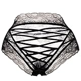FUMAFI Women's Sexy Lace Panties Sexy Underwear Criss Cross Sexy Panties Black Plus Size High Waist Panties Bikini