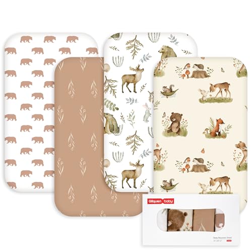 Image of Gllquen Baby Bedside Sleeper Bassinet Sheets 33x20 Inch 4 Pack Girl Boy | Soft OEKO-TEX Certified Bassinet Crib Sheet, Compatible with Baby Delight, Newton Rectangle Bassinet Mattress, Bear