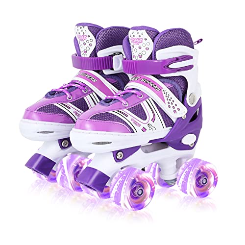 Roller Skates for Girls , Adjustable Roller Skates, with 8 Wheels Light Up, Fun Illuminating for Girls Boys for Kids, Rollerskates for Kids Beginners (Purple, Medium(2-5))