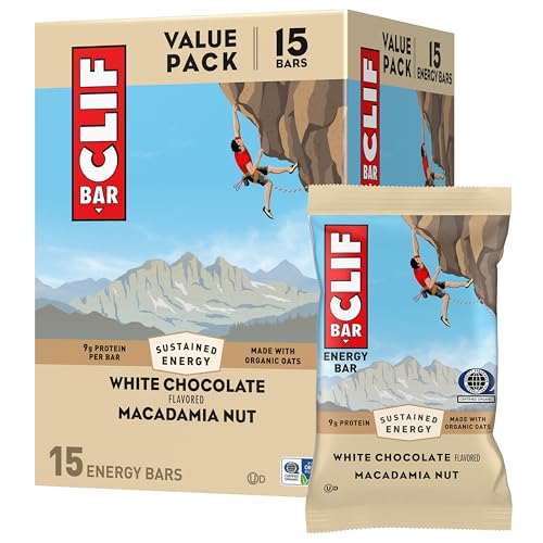 CLIF BAR - White Chocolate Macadamia Nut Flavor - Made with Organic Oats - Energy Bars - Non-GMO - Plant Based Protein Bars (15 Pack)