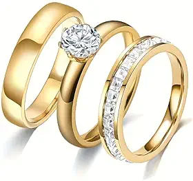 3 peças/conjunto de anéis solitários de zircônia cúbica para mulheres, anéis de noivado de casamento