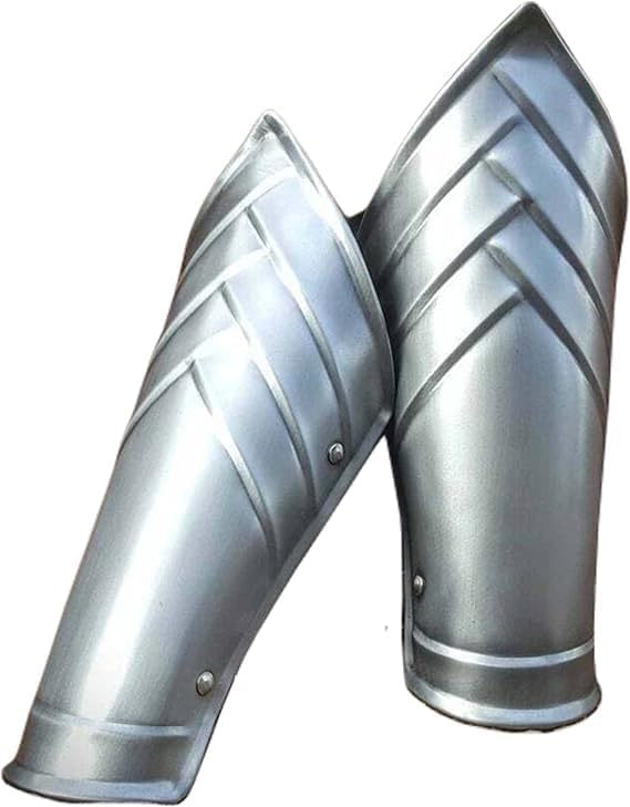 Medieval Bracers - Fully Functional Leather & Steel Arm Guards for Cosplay, Role-Play, Costume Armor, Handmade Set, Silver, 10-12 Inch Adult Size