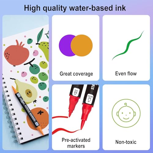 Miniatura 4 de Stationery Island Rotuladores Acrílicos 36 Colores Doble Punta Punta Fina Y Pincel Acrylic Markers Marcadores De Pintura Para Piedra, Vidrio, Madera, Porcelana, Cerámica Y Tela