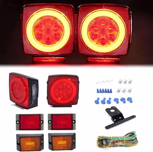 NEW SUN Complete 12V LED Trailer Light Kit, Submersible Trailer Tail Light, 2 Pcs LED Tail & 4 Pcs Side Mark Lights & Wiring Harness Kit, Trailer Boat Utility Trailer, Waterproof, Easy to Install