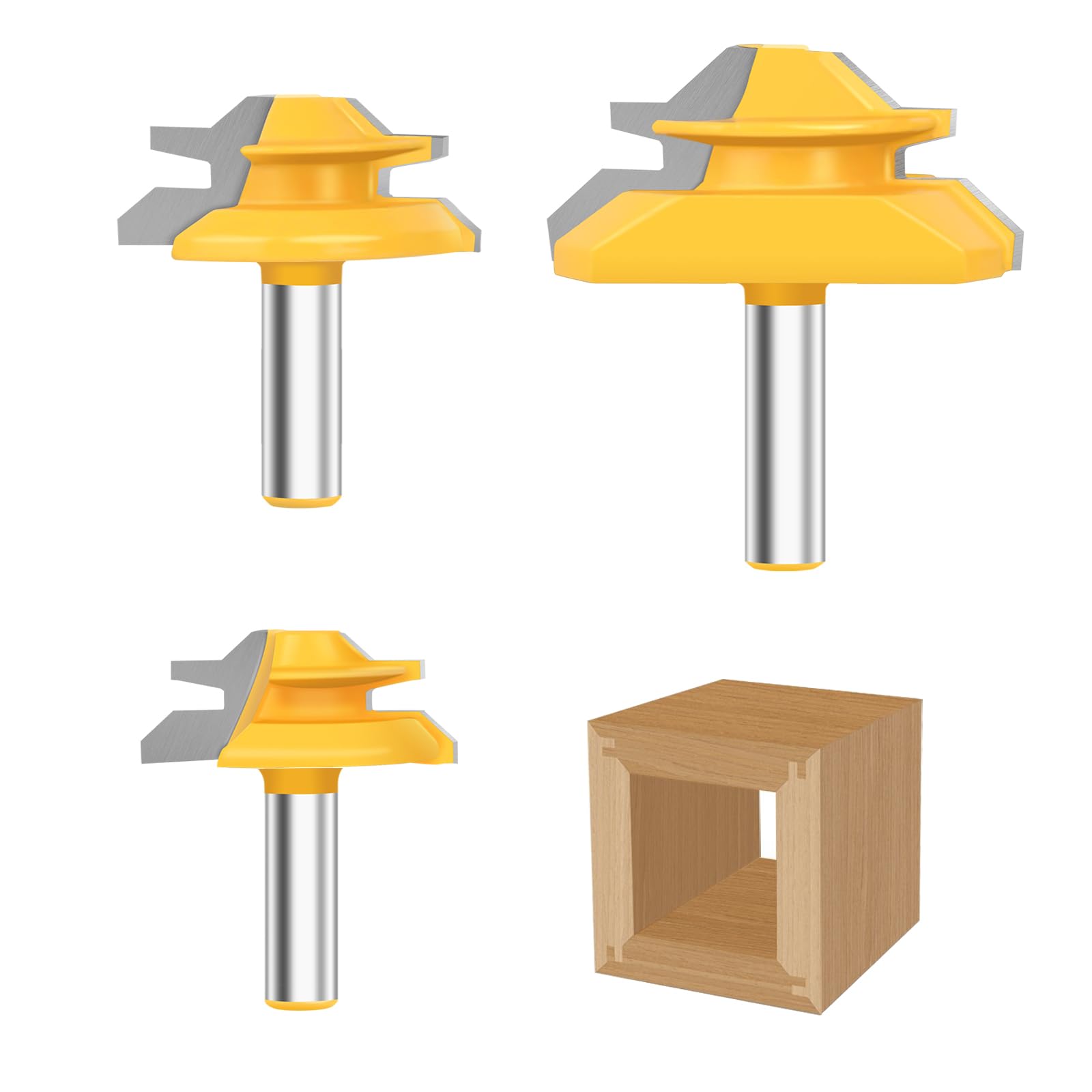 Pynsseu 45 Degree Miter Router Bits - 3 Piece Set -6 Pynsseu 45 Degree Miter Router Bits - 3 Piece Set -6