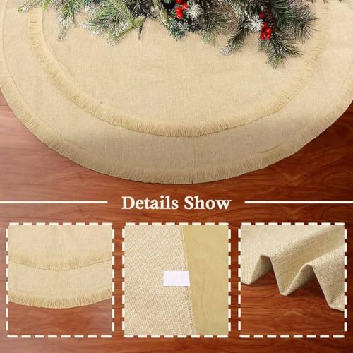 Yuboo 48" Burlap Christmas Tree Skirt with 2-Layer Tassel Design, Brown Rustic Farmhouse Jute Linen Large Spring Tree Skirt for Wedding, Birthday, Graduation Season Decor - image 4