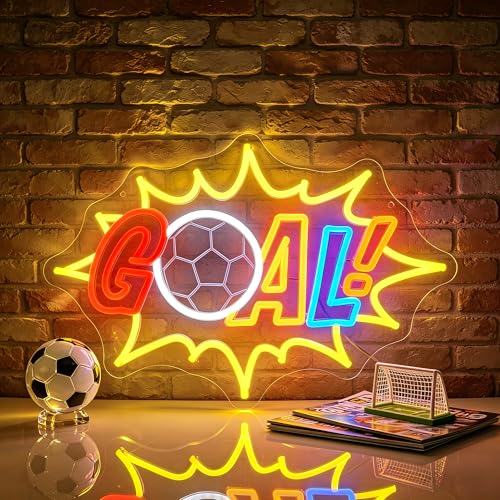 Image of Soccer Neon Sign, JGHTURIE Goal Dimmable Neon Signs for Wall Decor, Football Led Light up Led Sign for Boys, Fans Sports Themed, Game Room, Bar, Party & Man Cave Decor - USB Powered