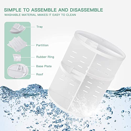 Image of HOUSE OF VIPA 360 Rotating Makeup Organizer, Acrylic DIY Adjustable Bathroom Makeup Carousel Spinning Holder Rack, Large Capacity Cosmetics Storage Box Vanity Countertop (White)