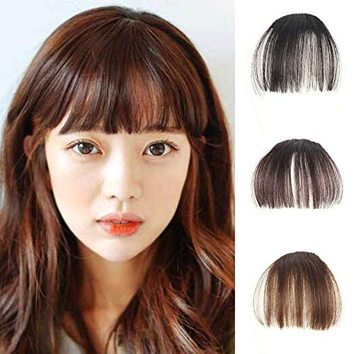 Hair Fringe Synthetic Brown Soft Hair Clip in Bangs Extension for Cover Baldness Small Area, 20 cm Length (Brown)-image-9