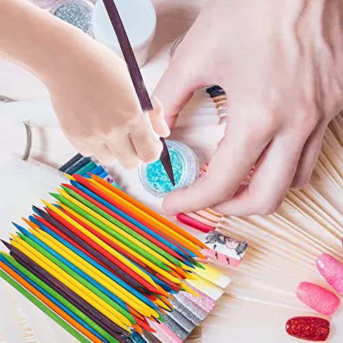 500 palitos laranja para unhas, coloridos e descartáveis de madeira dupla face para empurrar cutícul