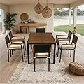 7-Piece Outdoor Patio Wicker Dining Set with Acacia Wood Table Top - Premium Steel Frame, Ergonomic Chairs, All-Weather Rattan - Ideal for Outdoor & Indoor Use