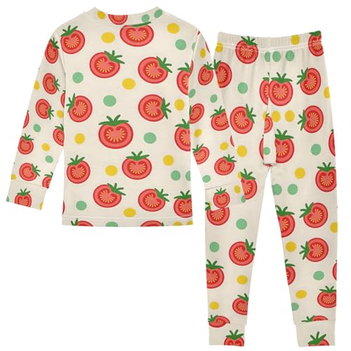 ALAZA Yellow Tomato Polka Dot Pajamas Long Sleeve Sleepwear 2-Piece Pajama Set2