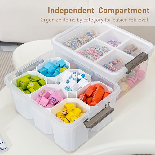 Image of Citylife 17QT 2Packs Clear Craft Organizers and Storage Bins with Lids | Stackable Art Supply Organizer with Tray and 6 Inserts for Markers, Crayons, Pencils, Tools, Playdoh, Coloring Books