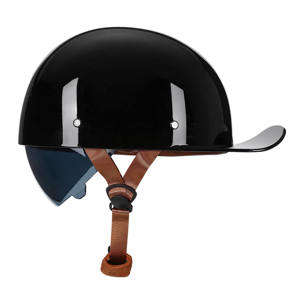 Woljay Vintage Retro Open Face Motorcycle Helmet Baseball Cap Half Helmets with pull-down Lens for Men Women Moped Cap Jet Scooter Street Cruiser -