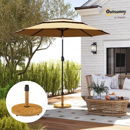 Outsunny Patio Umbrella Base Holder, Outdoor Umbrella Base with Adjustable Pads, Heavy Duty Patio Umbrella Stand Base for Garden, Poolside, Nature Wood