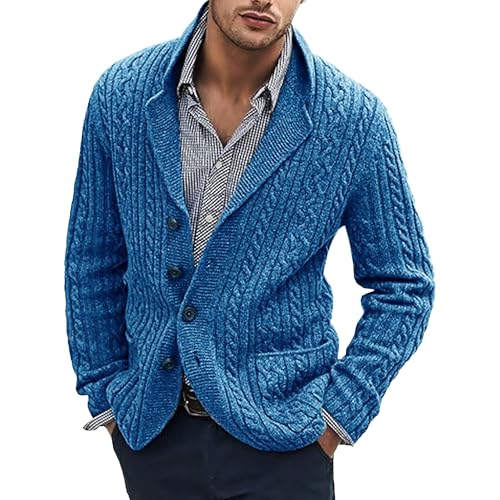 DGHM-JLMY Mens Shawl Collar Cardigan Sweater Cable Knit Ribbed Sweaters Single Breasted Twisted Flower Cardigans